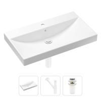 Комплект 3 в 1 Lavinia Boho Bathroom Sink 21520638: врезная фарфоровая раковина 80 см, металлический сифон, донный клапан