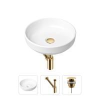 Комплект 3 в 1 Lavinia Boho Bathroom Sink 21520172: накладная фарфоровая раковина 40 см, металлический сифон, донный клапан