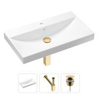 Комплект 3 в 1 Lavinia Boho Bathroom Sink 21520615: врезная фарфоровая раковина 80 см, металлический сифон, донный клапан