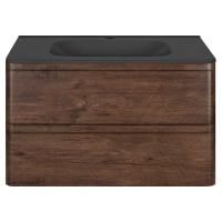 Тумба Vincea Vico 800 подвесная, 2 выкатных ящика soft close, R.Wood с умывальником VCB-2VP800B из искусственного камня, цвет черный