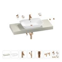 Раковина 65 см со столешницей 120 см Wellsee Eclatant 201013114 в наборе 10 в 1: столешница, раковина, смеситель, сифон, донный клапан, угловые вентили, аксессуары (цвет розовое золото)