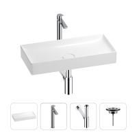 Раковина для ванной Wellsee Pure BY Wellsee 201002701 в наборе 4 в 1: раковина белого глянцевого цвета, высокий смеситель, сифон, выпуск (цвет набора хром)