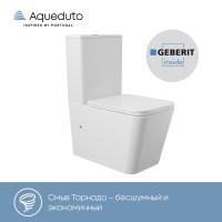 Aqueduto комплект: МАСИО Плюс/MACIO Plus Унитаз напольный 635*370 безободковый с бачком, Tornado,  сиденье с микролифтом, белый глянцевый