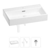 Раковина для ванной Wellsee Graceful Pro 201001375 в наборе 3 в 1: прямоугольная раковина белого глянцевого цвета, сифон, донный клапан в цвете матовый белый