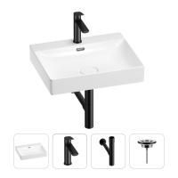 Раковина для ванной Wellsee DeSire 201003822 в наборе 4 в 1: раковина белого глянцевого цвета, смеситель, сифон, выпуск (цвет набора матовый черный)