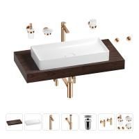 Раковина 75 см со столешницей 100 см Wellsee Pure BY Wellsee 201011614 в наборе 10 в 1: столешница, раковина, высокий смеситель, сифон, выпуск, кран-вентили, аксессуары (цвет розовое золото)