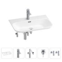 Раковина для ванной Wellsee Eclatant 2.0 201005471 в наборе 5 в 1: раковина белого глянцевого цвета, смеситель, сифон, донный клапан, угловые вентили (цвет набора хром)