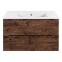 Тумба Vincea Mia 800 подвесная, 2 выкатных ящика soft close, R.Wood с умывальником VBS-13980 керамическая, цвет белый