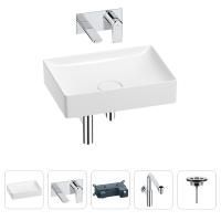 Раковина для ванной Wellsee Pure BY Wellsee 201002691 в наборе 4 в 1: раковина белого глянцевого цвета, встраиваемый смеситель, сифон, выпуск (цвет набора хром)