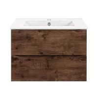 Тумба Vincea Mia Slim 600 подвесная, 2 выкатных ящика soft close, R.Wood с умывальником VBS-13960S1 керамическая, цвет белый
