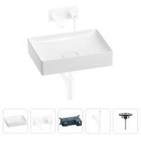 Раковина для ванной Wellsee Pure BY Wellsee 201002680 в наборе 4 в 1: раковина белого глянцевого цвета, встраиваемый смеситель, сифон, выпуск (цвет набора матовый белый)