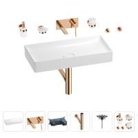 Раковина для ванной Wellsee Pure BY Wellsee 201006509 в наборе 8 в 1: раковина белого глянцевого цвета, встраиваемый смеситель, сифон, выпуск, аксессуары (цвет набора розовое золото)