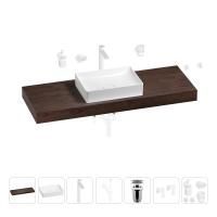 Раковина 50 см со столешницей 140 см Wellsee Pure BY Wellsee 201011495 в наборе 10 в 1: столешница, раковина, высокий смеситель, сифон, выпуск, кран-вентили, аксессуары (цвет матовый белый)