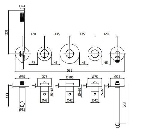 Смеситель для ванны с душем скрытого монтажа Paffoni MODULAR BOX MDE001NO