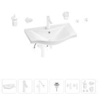 Раковина для ванной Wellsee Bisou 201007300 в наборе 9 в 1: раковина белого глянцевого цвета, смеситель, сифон, донный клапан, угловые вентили, аксессуары (цвет набора матовый белый)