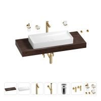 Раковина 75 см со столешницей 120 см Wellsee Pure BY Wellsee 201011733 в наборе 10 в 1: столешница, раковина, высокий смеситель, сифон, выпуск, кран-вентили, аксессуары (цвет золото)