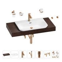 Раковина 65 см со столешницей 100 см Wellsee Eclatant 2.0 201013264 в наборе 10 в 1: столешница, раковина, смеситель, сифон, донный клапан, угловые вентили, аксессуары (цвет розовое золото)