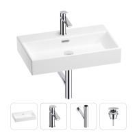 Раковина для ванной Wellsee Graceful Pro 201002971 в наборе 4 в 1: раковина белого глянцевого цвета, смеситель, сифон, донный клапан (цвет набора хром)