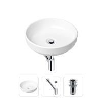 Комплект 3 в 1 Lavinia Boho Bathroom Sink 21520167: накладная фарфоровая раковина 40 см, металлический сифон, донный клапан