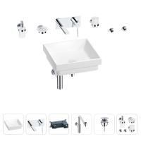 Раковина для ванной Wellsee Doux 201006021 в наборе 8 в 1: раковина белого глянцевого цвета, встраиваемый смеситель, сифон, донный клапан, аксессуары (цвет набора хром)