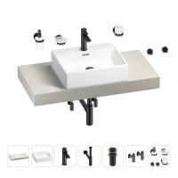 Раковина 50 см со столешницей 100 см Wellsee Graceful Pro 201012457 в наборе 10 в 1: столешница, раковина, смеситель, сифон, донный клапан, угловые вентили, аксессуары (цвет матовый черный)