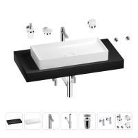 Раковина 75 см со столешницей 100 см Wellsee Pure BY Wellsee 201011656 в наборе 10 в 1: столешница, раковина, высокий смеситель, сифон, выпуск, кран-вентили, аксессуары (цвет хром)