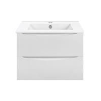 Тумба Vincea Mia 700 подвесная, 2 выкатных ящика soft close, G.White с умывальником VBS-13970 керамическая, цвет белый