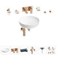 Раковина для ванной Wellsee Chalice Perfection 201006219 в наборе 8 в 1: раковина белого глянцевого цвета, встраиваемый смеситель, сифон, выпуск, аксессуары (цвет набора розовое золото)