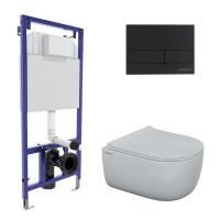 Комплект BERGES для монтажа  подвесного унитаза: инсталляция NOVUM525, кнопка L5 SoftTouch черная, унитаз EGO Rimless, сидение дюропласт  Toma Slim SO, микролифт, быстросьем