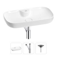 Раковина для ванной Wellsee Croquis 2.0 201001076 в наборе 3 в 1: овальная раковина белого глянцевого цвета, сифон, выпуск в цвете хром