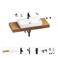 Раковина 70 см со столешницей 120 см Wellsee Graceful Pro 201012712 в наборе 10 в 1: столешница, раковина, смеситель, сифон, донный клапан, угловые вентили, аксессуары (цвет матовый черный)