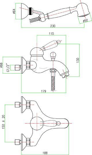 Смеситель для ванны Fiore Jafar 47CO5103, хром-золото