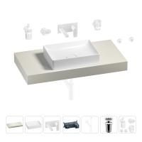 Раковина 50 см со столешницей 100 см Wellsee Pure BY Wellsee 201011205 в наборе 9 в 1: столешница, раковина, встраиваемый смеситель, сифон, выпуск, аксессуары (цвет набора матовый белый)