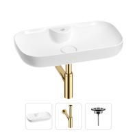 Раковина для ванной Wellsee Croquis 2.0 201001068 в наборе 3 в 1: овальная раковина белого глянцевого цвета, сифон, выпуск в цвете золото