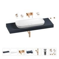 Раковина 90 см со столешницей 140 см Wellsee Croquis 201008529 в наборе 9 в 1: столешница, раковина, встраиваемый смеситель, сифон, выпуск, аксессуары (цвет набора розовое золото)