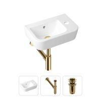 Комплект 3 в 1 Lavinia Boho One 21520782: подвесная фарфоровая раковина для туалета 37 см (отверстие под смеситель справа), металлический сифон, донный клапан