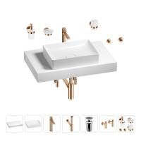 Раковина 50 см со столешницей 80 см Wellsee Pure BY Wellsee 201011159 в наборе 10 в 1: столешница, раковина, высокий смеситель, сифон, выпуск, кран-вентили, аксессуары (цвет розовое золото)