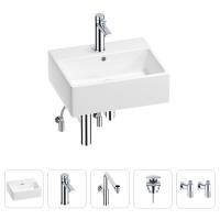 Раковина для ванной Wellsee Graceful Pro 201004621 в наборе 5 в 1: раковина белого глянцевого цвета, смеситель, сифон, донный клапан, угловые вентили (цвет набора хром)