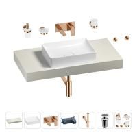 Раковина 50 см со столешницей 100 см Wellsee Pure BY Wellsee 201011204 в наборе 9 в 1: столешница, раковина, встраиваемый смеситель, сифон, выпуск, аксессуары (цвет набора розовое золото)