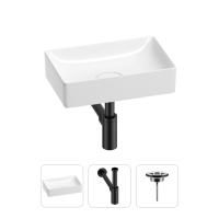 Раковина для ванной Wellsee Pure BY Wellsee 201001202 в наборе 3 в 1: прямоугольная раковина белого глянцевого цвета, сифон, выпуск в цвете матовый черный