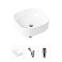 Комплект 3 в 1 Lavinia Boho Bathroom Sink 21520217: накладная фарфоровая раковина 40 см, металлический сифон, донный клапан