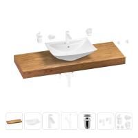 Раковина 60 см со столешницей 140 см Wellsee Cerulean 201013015 в наборе 10 в 1: столешница, раковина, смеситель, сифон, выпуск, угловые вентили, аксессуары (цвет матовый белый)