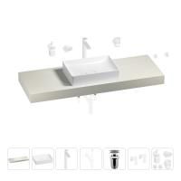 Раковина 50 см со столешницей 140 см Wellsee Pure BY Wellsee 201011435 в наборе 10 в 1: столешница, раковина, высокий смеситель, сифон, выпуск, кран-вентили, аксессуары (цвет матовый белый)