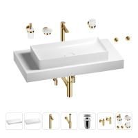 Раковина 75 см со столешницей 100 см Wellsee Pure BY Wellsee 201011633 в наборе 10 в 1: столешница, раковина, высокий смеситель, сифон, выпуск, кран-вентили, аксессуары (цвет золото)