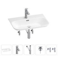 Раковина для ванной Wellsee Eclatant 2.0 201005426 в наборе 5 в 1: раковина белого глянцевого цвета, смеситель, сифон, донный клапан, угловые вентили (цвет набора хром)