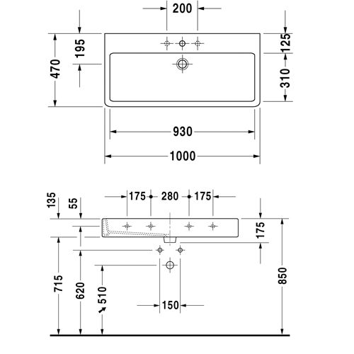 Раковина подвесная Duravit Vero 100x47 0454100000