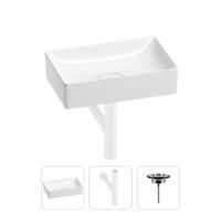 Раковина для ванной Wellsee Pure BY Wellsee 201001215 в наборе 3 в 1: прямоугольная раковина белого глянцевого цвета, сифон, выпуск в цвете матовый белый