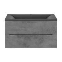 Тумба Vincea Mia 900 подвесная, 2 выкатных ящика soft close, Beton с умывальником VCB-3M900G из кварцевого камня, цвет серый