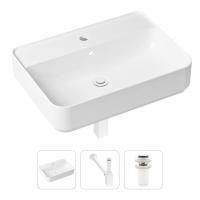 Комплект 3 в 1 Lavinia Boho Bathroom Sink 21520347: накладная фарфоровая раковина 60 см, металлический сифон, донный клапан