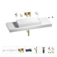 Раковина 75 см со столешницей 140 см Wellsee Pure BY Wellsee 201011883 в наборе 9 в 1: столешница, раковина, встраиваемый смеситель, сифон, выпуск, аксессуары (цвет набора золото)